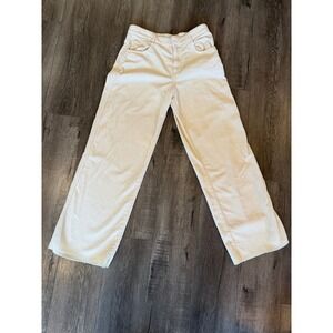 ZARA Cream Corduroy Wide Leg Pants High Rise Cropped Raw Hem Womens Size 6
